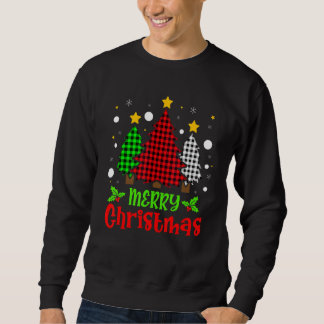 メリークリスマスツリーバッファローチェック レッド ホワイト グリーン スウェットシャツ