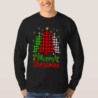 メリークリスマスツリーバッファローチェック レッド ホワイト グリーン Tシャツ