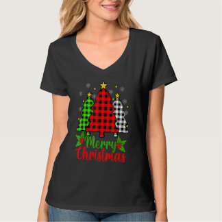 メリークリスマスツリーバッファローチェック レッド ホワイト グリーン Tシャツ