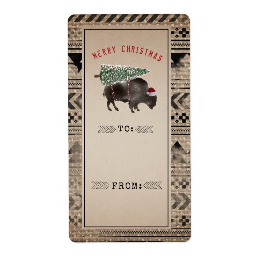 メリークリスマスツリーバッファローバーラップからギフト ラベル (正面)