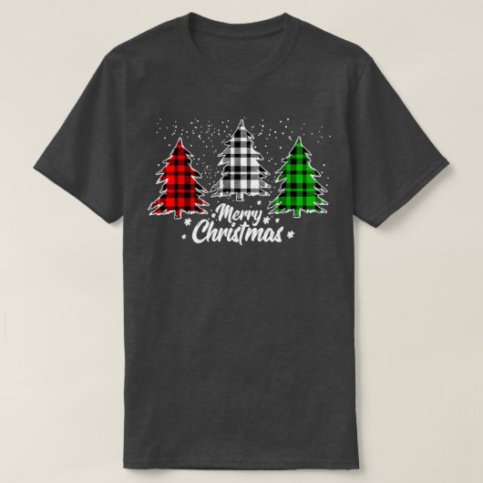 メリークリスマスツリーバッファロープレイドレッドホワイトグリーン Tシャツ (デザイン正面)