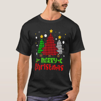 メリークリスマスツリーバッファロープレイドレッドホワイトグリーン Tシャツ