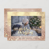 メリークリスマスツリーバラ金ゴールドスパークフォトグリッター ポストカード (正面/裏面)