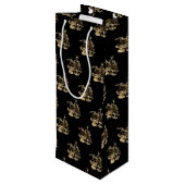 メリークリスマスツリーパターンブラック金ゴールド ワインギフトバッグ (裏面アングル)
