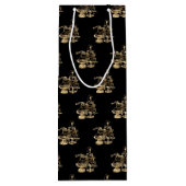 メリークリスマスツリーパターンブラック金ゴールド ワインギフトバッグ (裏面)