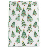 メリークリスマスツリーパターン白い緑の冬 ミディアムペーパーバッグ (裏面)