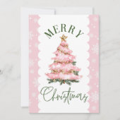 メリークリスマスツリーピンクスノーホリデーカード シーズンカード (正面)