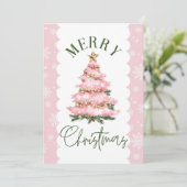 メリークリスマスツリーピンクスノーホリデーカード シーズンカード (スタンド正面)