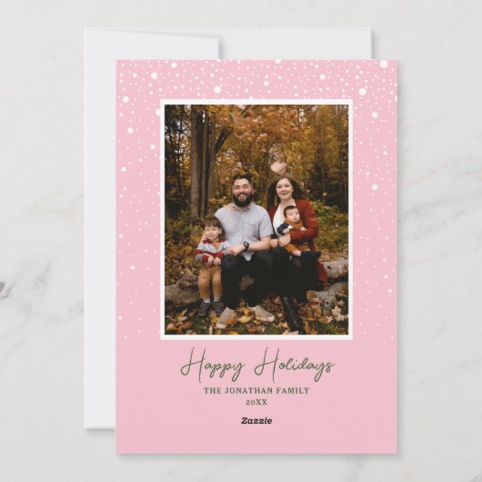 メリークリスマスツリーピンクスノーホリデーカード シーズンカード (裏面)