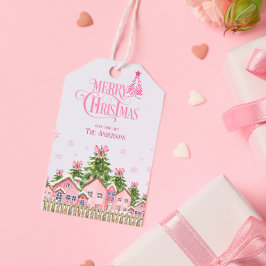 メリークリスマスツリーピンクボウホリデーギフトラベル ギフトタグ