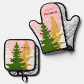 メリークリスマスツリーピンク 鍋つかみ&鍋敷きセット (正面/裏面)