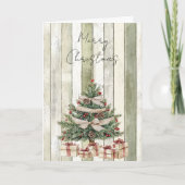 メリークリスマスツリーフェイクグリーンウッドストライプズ カード (正面)