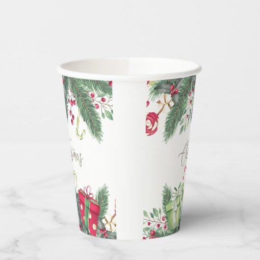 メリークリスマスツリーフェスティバルホリデーギフトデザイン 紙コップ (左)