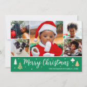 メリークリスマスツリーフォトコラージグリーンフラット シーズンカード (正面)
