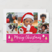 メリークリスマスツリーフォトコラージピンクフラット シーズンカード (正面)