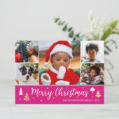 メリークリスマスツリーフォトコラージピンクフラット シーズンカード (スタンド正面)