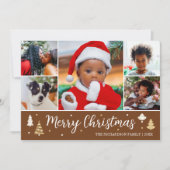 メリークリスマスツリーフォトコラージブラウンフラット シーズンカード (正面)
