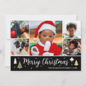 メリークリスマスツリーフォトコラージブラックフラット シーズンカード (正面)