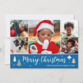 メリークリスマスツリーフォトコラージブルーフラット シーズンカード (正面)