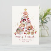 メリークリスマスツリーフォトコラージュ金ゴールドスター シーズンカード (スタンド正面)