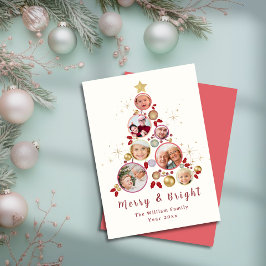 メリークリスマスツリーフォトコラージュ金ゴールドスター シーズンカード