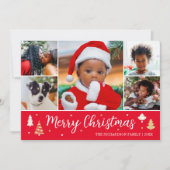 メリークリスマスツリーフォトコラージレッドフラット シーズンカード (正面)