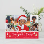 メリークリスマスツリーフォトコラージレッドフラット シーズンカード (スタンド正面)