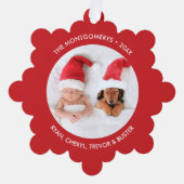 メリークリスマスツリーフォトホリデーレッド オーナメントカード (正面)