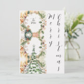 メリークリスマスツリーフローラホリデーグリーティングカード 招待状 (スタンド正面)