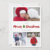 メリークリスマスツリーブラシスクリプト3フォトコラージュ シーズンカード (正面)