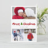 メリークリスマスツリーブラシスクリプト3フォトコラージュ シーズンカード (スタンド正面)