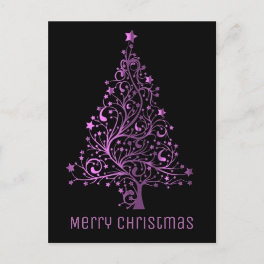 メリークリスマスツリーブラックピンクメタリックルック シーズンポストカード (正面)