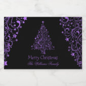 メリークリスマスツリーブラックメタリックパープルルック フードラベル (シングルラベル)