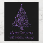 メリークリスマスツリーブラックメタリックパープルルック ワインラベル (シングルラベル)