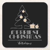 メリークリスマスツリーブラック スクエアペーパーコースター (正面)