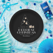 メリークリスマスツリーブラック ペーパープレート (パーティー)