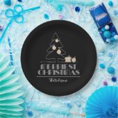 メリークリスマスツリーブラック ペーパープレート (パーティー)