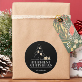 メリークリスマスツリーブラック ラウンドシール