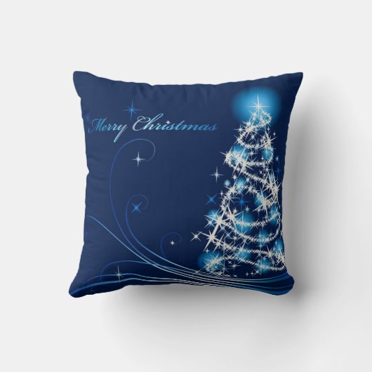 メリークリスマスツリーブルー枕 クッション (裏面)