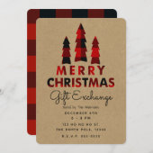 メリークリスマスツリープレイドクラフトギフト交換 招待状 (正面/裏面)