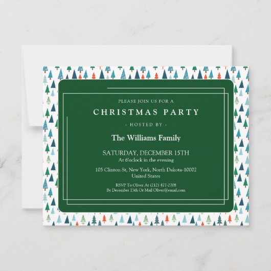 メリークリスマスツリーホリデーウィンタイグリーンパーティー 招待状 (正面)