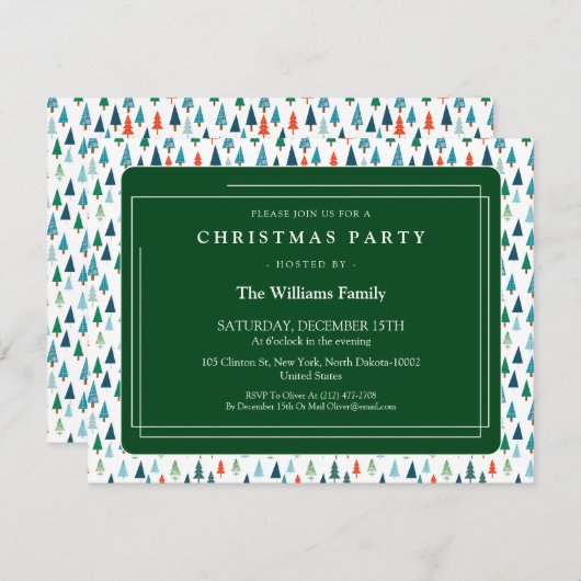 メリークリスマスツリーホリデーウィンタイグリーンパーティー 招待状 (正面/裏面)