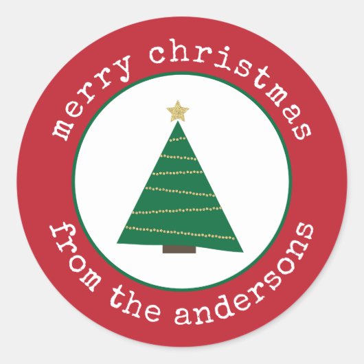 メリークリスマスツリーホリデーギフトラベル ラウンドシール (正面)