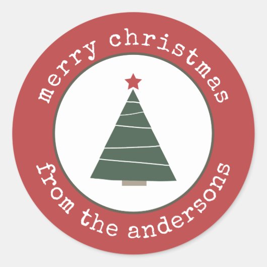 メリークリスマスツリーホリデーギフトラベル ラウンドシール (正面)