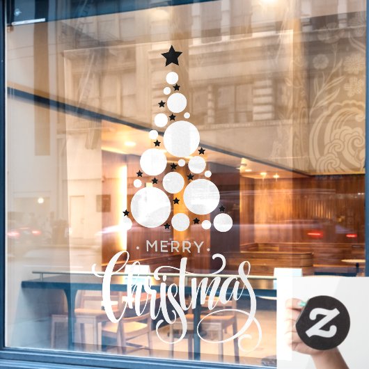 メリークリスマスツリーホワイトスターズホリデー ウィンドウサイン (カフェ窓)