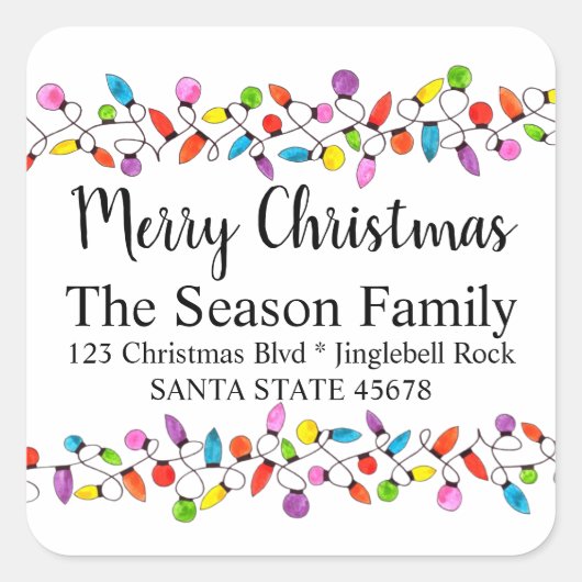 メリークリスマスツリーライツ封筒用シール スクエアシール (正面)