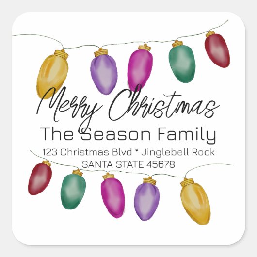 メリークリスマスツリーライツ封筒用シール スクエアシール (正面)