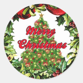 メリークリスマスツリーリースラウンドステッカー ラウンドシール