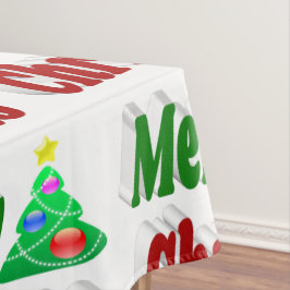 メリークリスマスツリーレッドグリーンタイポグラフィ テーブルクロス