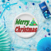 メリークリスマスツリーレッドグリーンタイポグラフィ ペーパープレート (パーティー)